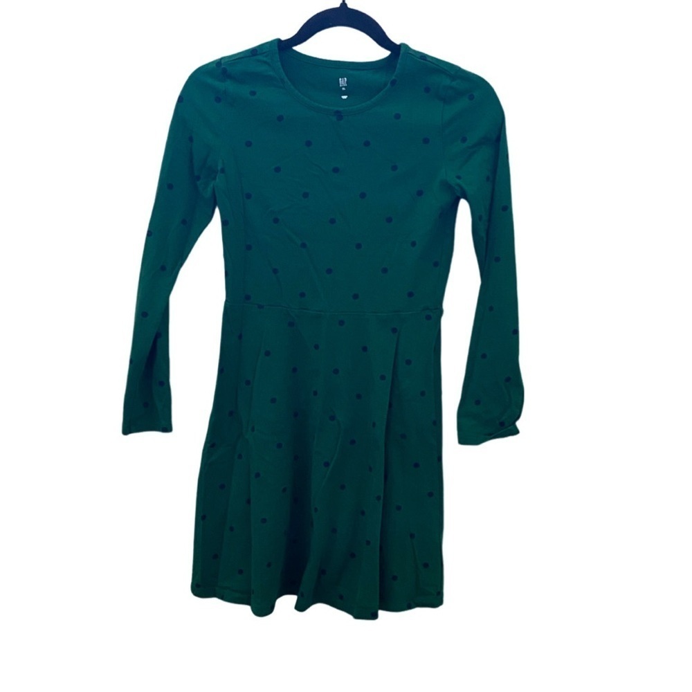 GAP Green Kids Dress with Navy Dots. Size XL.